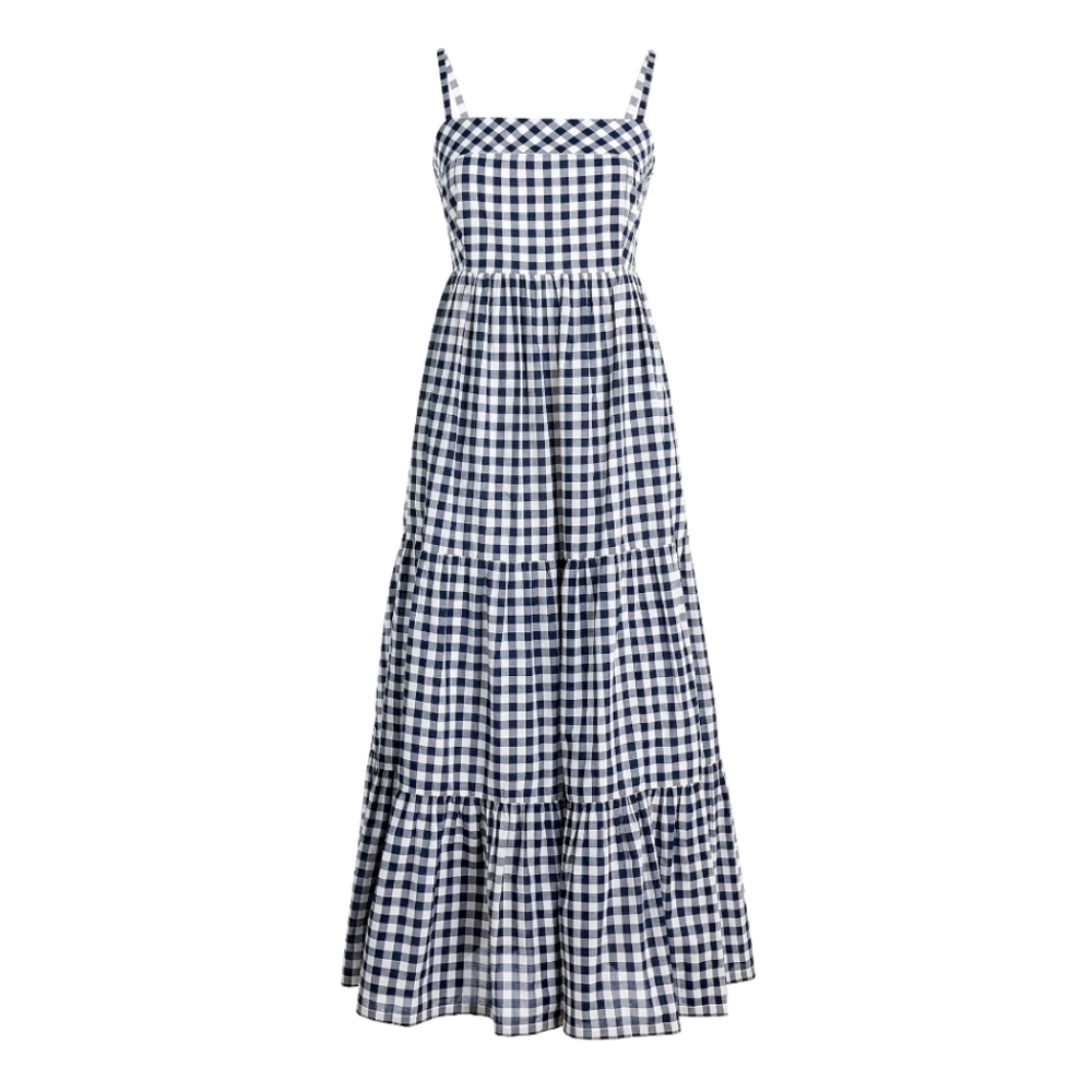 ๐๏ธ J Crew Navy Gingham Cotton Maxi Tiered Dress - Picture 2 of 8